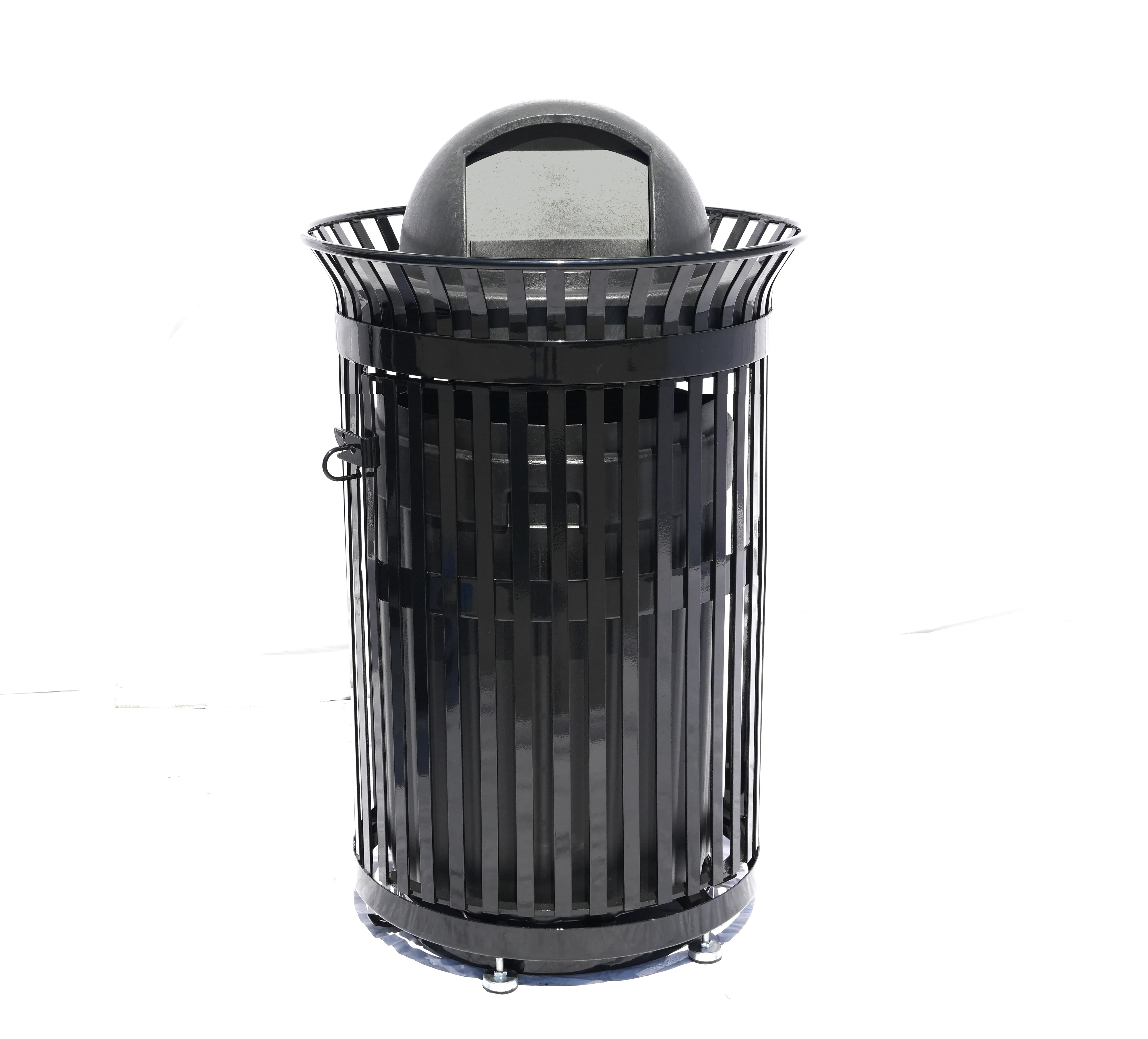 45 Gallon Side Opening Slatted Commercial Trash Receptacle With Dome Lid & Liner - Image 3