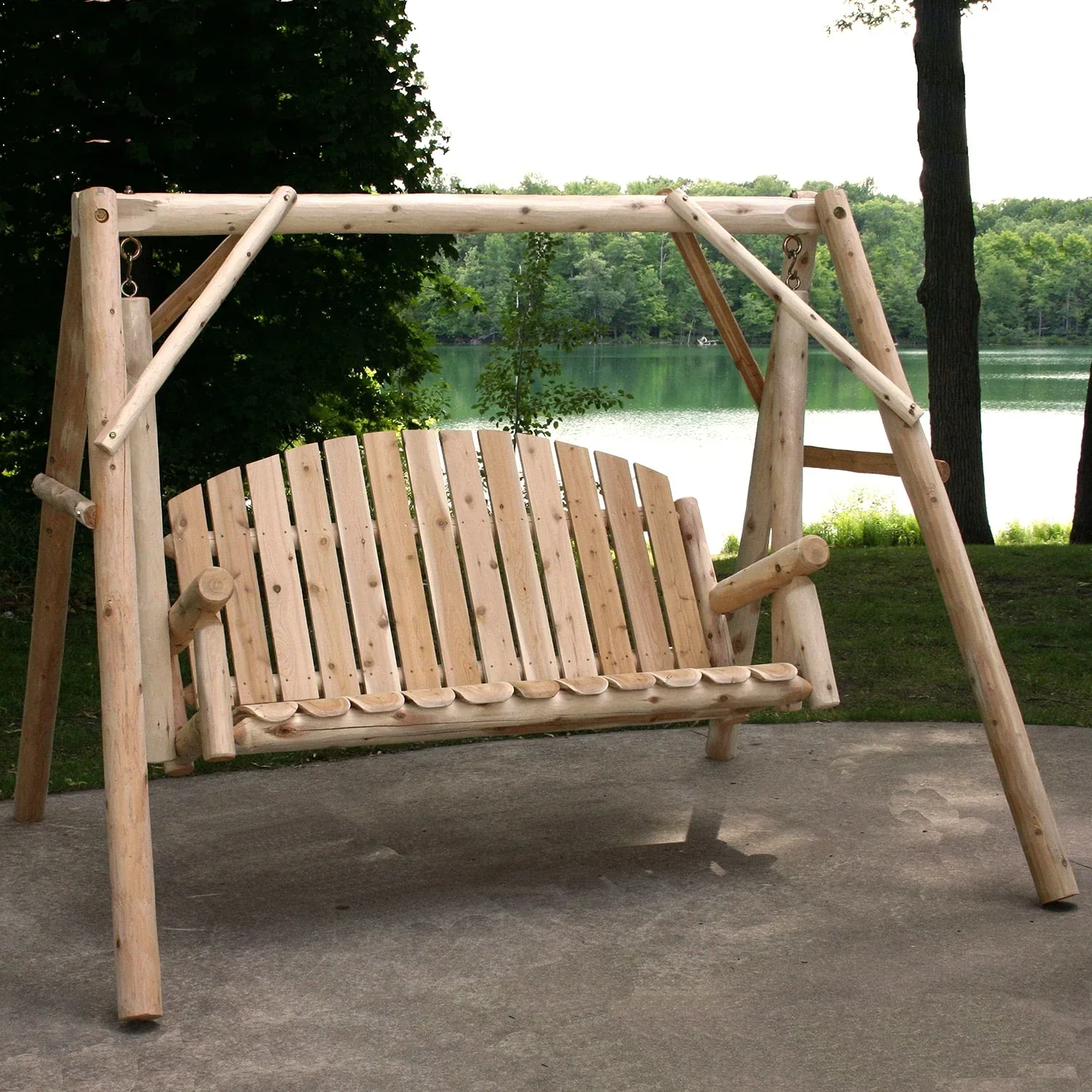 Cedar Log 5' Country Yard & Porch Swing With Frame