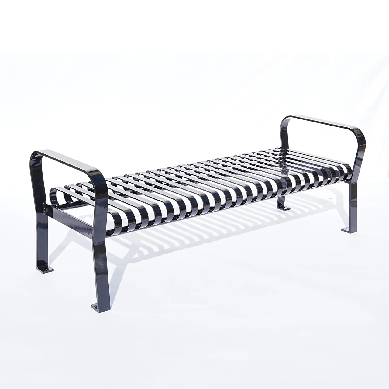 Courtyard Commercial Slatted Steel Bench Without Back - 6ft - Image 2