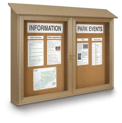 Double Door 52"x40" Cork Outdoor Message Board