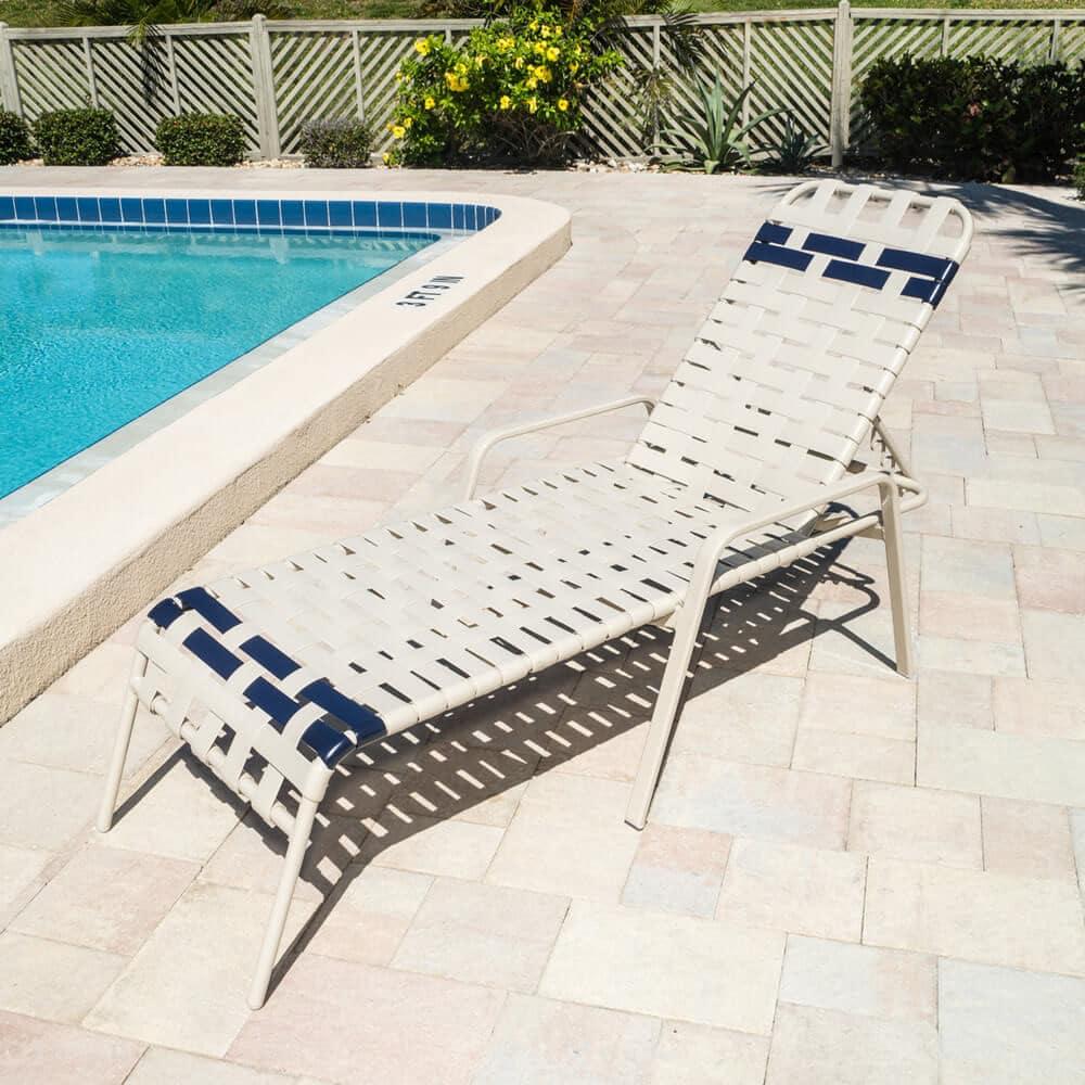 Vinyl Basket Weave Pool Chaise Lounge - 16 in Height with Arm Rests